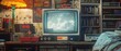 © ANNetz_PK - A game console from the 80s sits beside an old TV, surrounded by vintage memorabilia The room is adorned with posters and knickknacks from the era, creating an immersive retro atmosphere