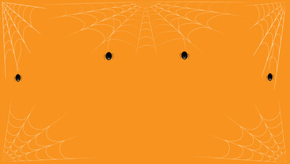 There are a lot of spider webs on an orange background. Halloween concept. Vector illustration of a web.