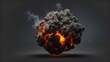 Large fireball with black smoke. fiery explosion with smoke isolated on transparent background, png.