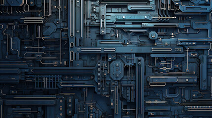 Poster - background with metallic panels texture, wires and circuit. spaceship hull wall technology backgroun