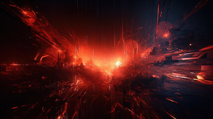 Poster - Abstract technology burst with glowing wires and particles in motion. Technology and science dynamic background.