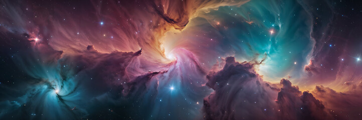Wall Mural - big bang space cosmic background of supernova nebula and stars, glowing mysterious universe