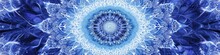 A Mesmerizing Mandala On A Periwinkle Blue Canvas, Emphasizing The Fine Details And Cool Tones With Exceptional Clarity.