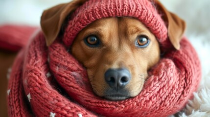 Wall Mural - jack russell terrier portrait, cute puppy wearing red hat and scarf