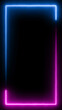 Abstract blue pink neon glowing line frame, animated moving led light screen box projection 3d rendering, empty blank space vertical presentation design background, futuristic laser sprectrum backdrop