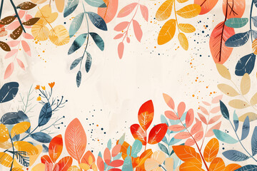 Wall Mural - Abstract illustration of leaves in various pale autumn colors with watercolor splashes and spots