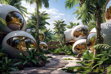 An Oasis Resort Designed For Space Tourism, Featuring Zero-gravity Relaxation Pods And Genetically Modified Palm Trees Engineered To Thrive In Extraterrestrial Environments, Offering A Glimpse 