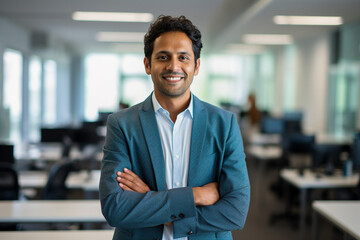 Hard working person in modern interior office programming writing web java script code AI technology generation