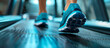 Close up of running or training woman on treadmill, running track. 
