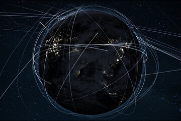 Aufkleber - night planet earth with lights of night cities of asia, china, india, korea and japan in starry spac