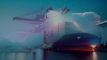 Wall Mural - Container Cargo freight ship with working crane bridge in shipyard for Logistic Import Export background, A container cargo freight ship with a working crane bridge forms an import, AI Generated