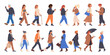 © GreenSkyStudio - Walking people. Men and women going to office, shopping or walking, pedestrians walk, student, businessman or tourist walk together flat vector illustration set. People diverse crowd characters