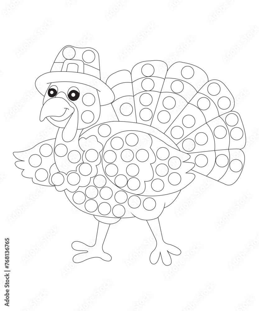 Dot thanksgiving coloring page for kids and adults black and white ...