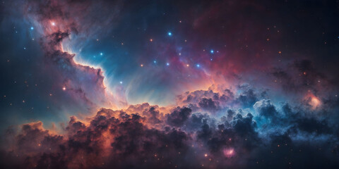 Wall Mural - stunning cosmic sky with vibrant nebula and stars, milky galaxy, dotted with stars and galaxies, sho