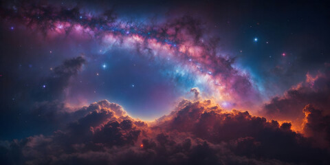 Wall Mural - stunning cosmic sky with vibrant nebula and stars, milky galaxy dotted with stars and galaxies, show