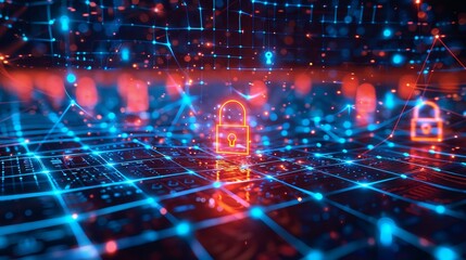 Poster - Digital Vigilance: Social Media Security Signs and Lock Symbol