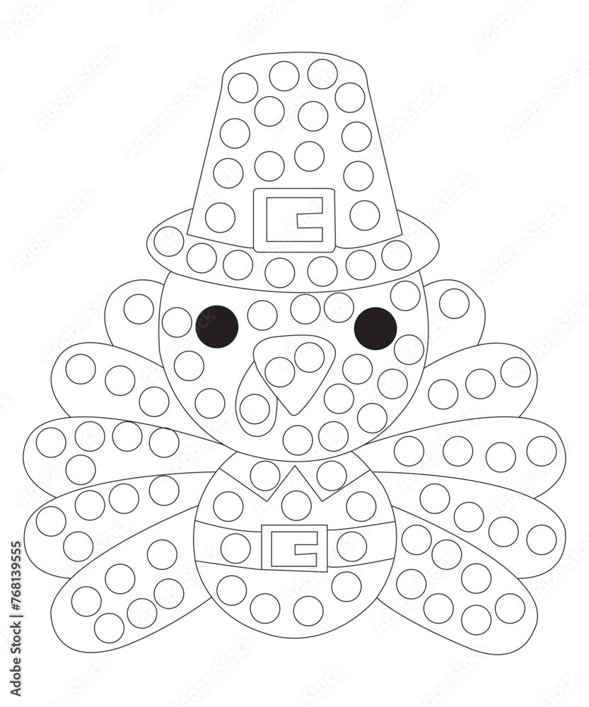 Dot thanksgiving coloring page for kids and adults black and white ...