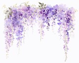 Fototapeta Motyle - Watercolor wisteria clipart with cascading purple blooms