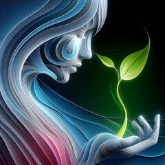 Wall Mural - woman holding green leaf