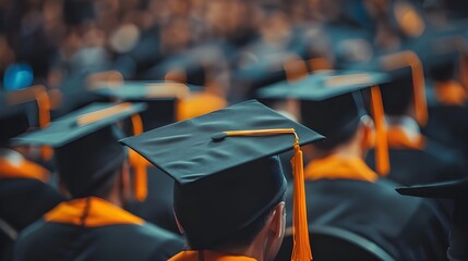 Successful graduation from university, Rear view of university graduates wearing graduation gown and cap in, graduation gown and cap in the commencement day, Ai Generated 