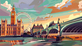 Fototapeta Big Ben - abstract illustration of london england big ben in the background river and bridge in the foreground