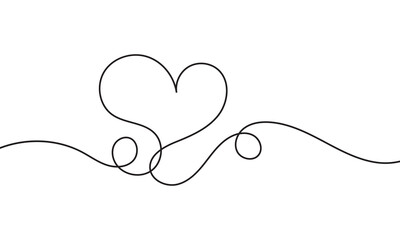 Wall Mural - Single doodle heart continuous wavy line art drawing on white background. vector illustration. EPS 10
