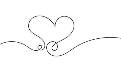 Poster - Single doodle heart continuous wavy line art drawing on white background. vector illustration. EPS 10
