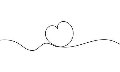 Poster - Single doodle heart continuous wavy line art drawing on white background. vector illustration. EPS 10