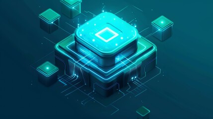 computer chips  on a dark blue background with a dark grey and light cyan color theme. 