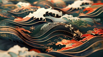 Oriental Japanese style of wave in abstract illustration.