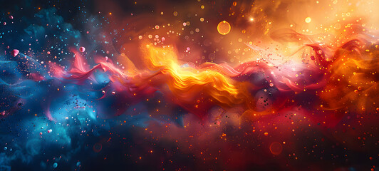 Wall Mural - a stunning visual of dynamic, colorful energy waves flowing across a cosmic backdrop, symbolizing po