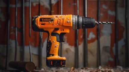 power drill drilling through hard concrete, AI generated