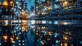 Fototapeta Londyn - Industrial Oil Refinery Reflecting in Water