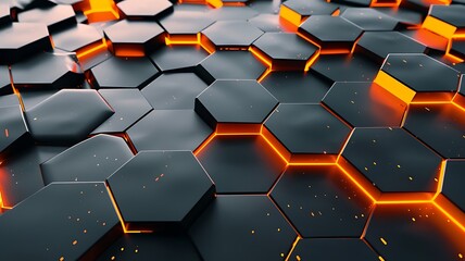 orange glowing hexagons abstract background, futuristic design abstract wallpaper for business technology concept, digital innovation in science & architecture. 3d rendering. illustration.