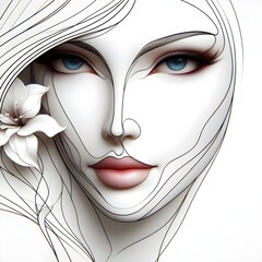 Wall Mural - Ai generates beautiful woman face line style black and white luxury makeup beauty aesthetics salon spa illustration