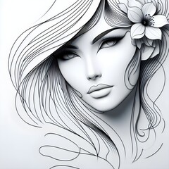 Wall Mural - Ai generates beautiful woman face line style black and white luxury makeup beauty aesthetics salon spa illustration