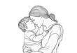 drawing kissing line Single Mother's Mother continuous art vector draw illustration embracing Day baby caring design graphic Daughter Woman