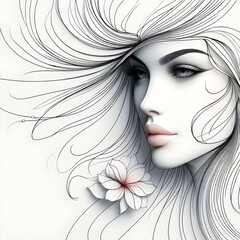 Wall Mural - Ai generates beautiful woman face line style black and white luxury makeup beauty aesthetics salon spa illustration