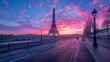 The symbol of Paris and all of France is the elegant and unique Eiffel tower. Photo Taken in the area of Trocadero square during the blue hour before dawn. Beautiful landscape illustration