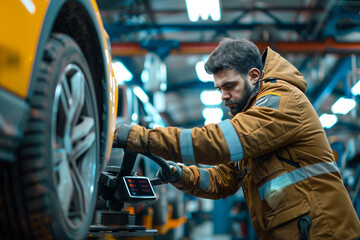 Poster - Man Repairing Car in Factory