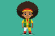  full-length a boy in the dress of a swiss reggae singer with afro hair, Vector art