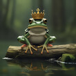 A creative composition of a frog wearing a crown sitting on a log in a Japanese anime style - generated by ai