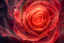 Modern Background, Shining Rose Flower With Transparent Petals, With Unearthly Radiance, Red Scale,close-up, Graphic Concept,web Design,flower Shops,flower Exhibitions