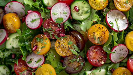 Wall Mural - Fresh vegetable salad with colorful tomatoes.