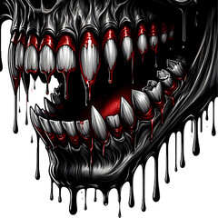Wall Mural - evil fanged jaw with dripping isolated on white background