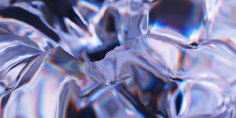 Poster - fractured ice surface with refraction and dispersion effect. transparent glass abstract background. 