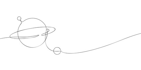 A single line drawing of a planet. Continuous line saturn icon. One line icon. Vector illustration