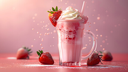Wall Mural - Fresh strawberry milkshake, a sweet and refreshing summer gourmet drink generated by AI