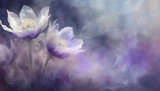 Fototapeta Kwiaty - Fioletowe i białe kwiaty wiosenne, eteryczny kwiat,  artystyczne tło, puste miejsce