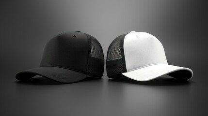 Black trucker cap isolated on white background. Basic baseball cap. Mock-up